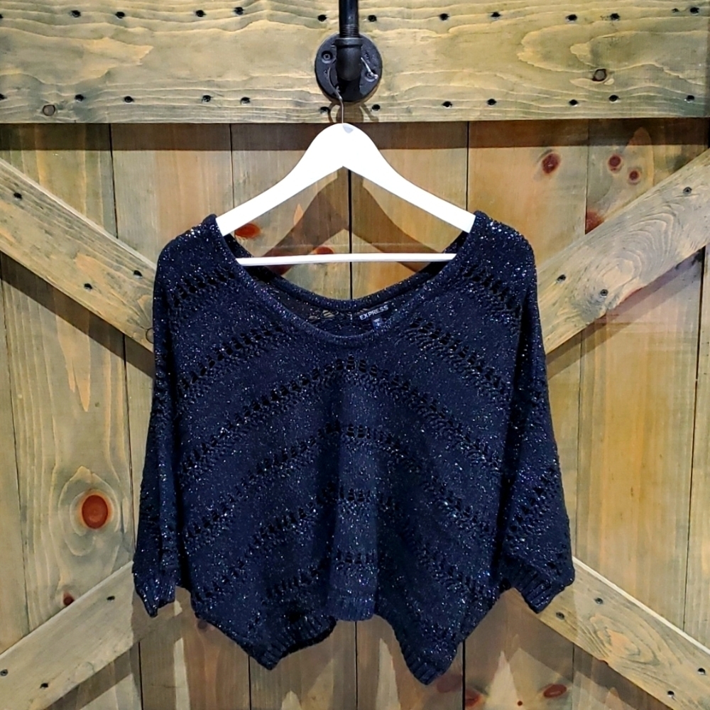 Y2K EXPRESS CROPPED KNIT TOP WITH SILVER SHIMMER SIZE SMALL BOHO BEACH COWGIRL